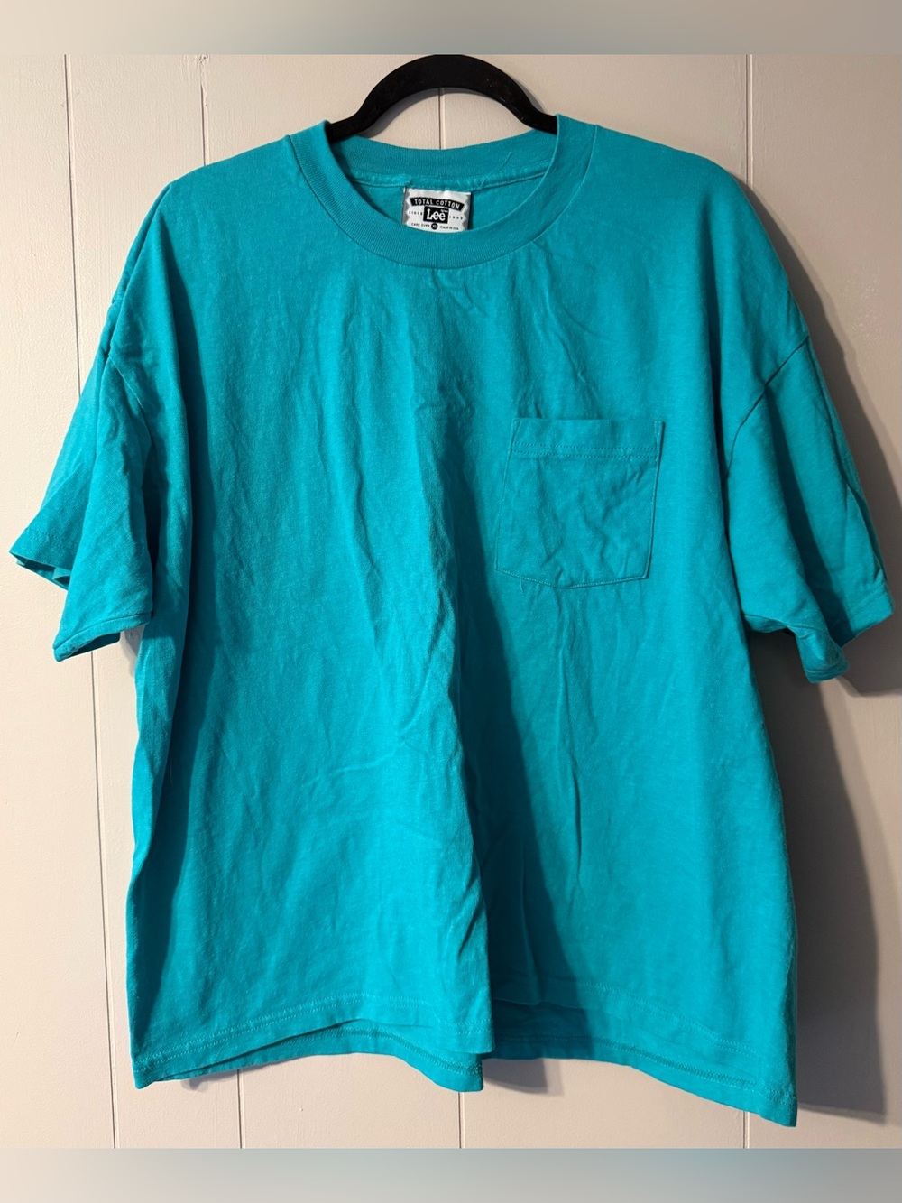 Vintage 90s Lee Total Cotton Teal Pocket T-Shirt Made USA XL